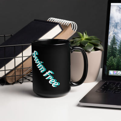 Black Coffee Mug - 'Swim Free' text design | Our Phoenix Rise