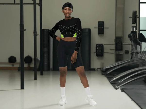 Green "Neon Grid" Long Sleeve Crop Top | Iron Phoenix - Iron Phoenix GHG