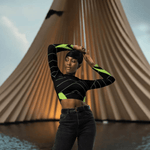 Black Neon Grid Long Sleeve Crop Top - Close up of crop top design and fabric | Our Phoenix Rise