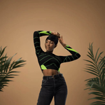 Green "Neon Grid" Long Sleeve Crop Top | Iron Phoenix - Iron Phoenix GHG
