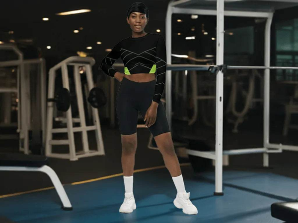 Green "Neon Grid" Long Sleeve Crop Top | Iron Phoenix - Iron Phoenix GHG