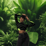 Black Neon Grid Long Sleeve Crop Top - Back view on model, athletic wear | Our Phoenix Rise