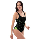 Black Neon Green One Piece Swimsuit - Model wearing swimsuit, full view | Our Phoenix Rise