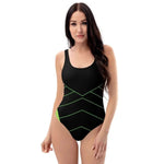 Black Neon Green One Piece Swimsuit - Model posing, studio shot | Our Phoenix Rise