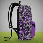 Purple Glitch Pattern Backpack - Side View Angle | Our Phoenix Rise