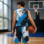Blue Black Paint Splatter Basketball Jersey Set S-4XL - full set | Our Phoenix Rise