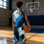 Blue Black Paint Splatter Basketball Jersey Set S-4XL - lifestyle mockup | Our Phoenix Rise