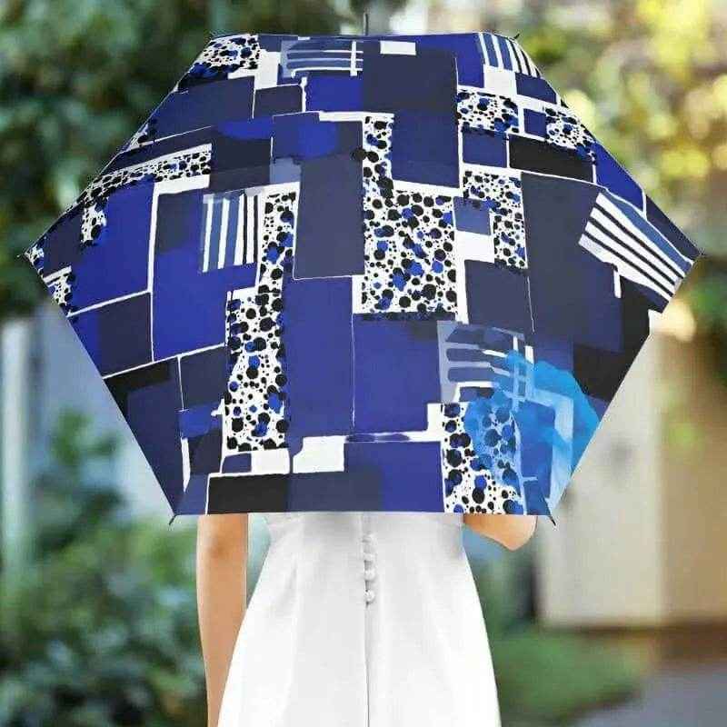 Automatic Travel Umbrella - Blue Geometric Print