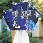 Automatic Travel Umbrella - Blue Geometric Print Open | Our Phoenix Rise