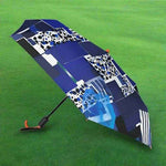 Automatic Travel Umbrella - Blue Geometric Print Closed | Our Phoenix Rise