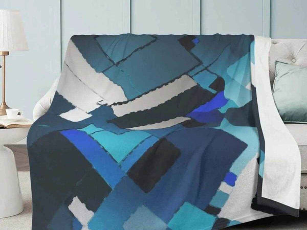 Blue Geometric Blanket | Modern Abstract Fleece Throw