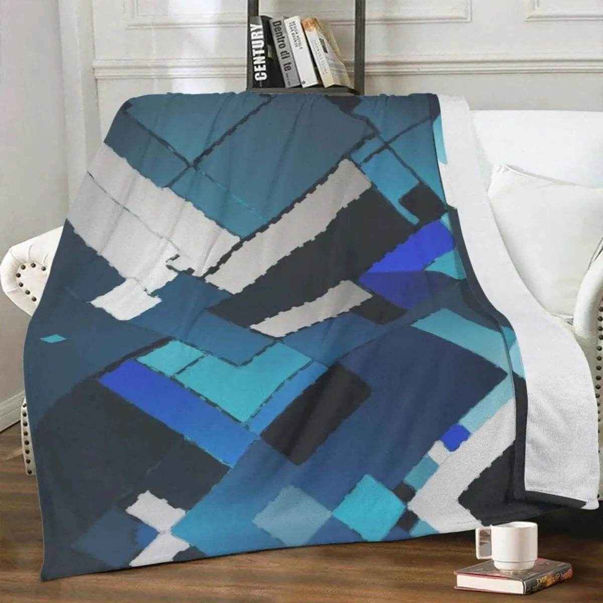 Blue Geometric Fleece Throw Blanket