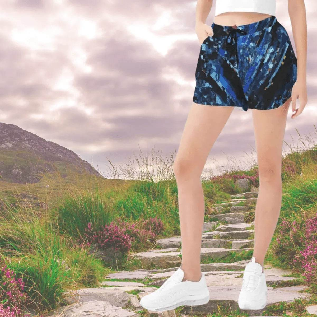 Crystal Shard Blue Athletic Shorts Detailed View 2 | Our Phoenix Rise