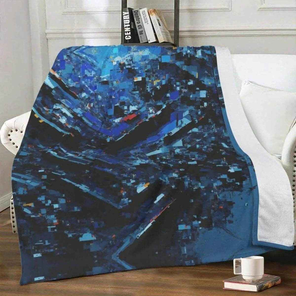 Digital Glitch Blanket | Blue Cyberpunk Gamer Throw