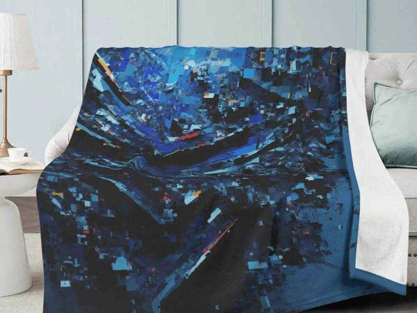 Digital Glitch Blanket | Blue Cyberpunk Gamer Throw