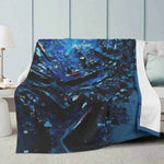 Gaming Throw Blanket - Blue Cyber Glitch on Grey Couch | Our Phoenix Rise