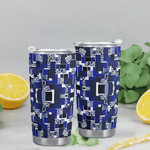 Personalized Blue Matrix Abstract Travel Tumbler - Angled Perspective | Our Phoenix Rise