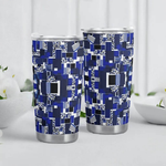 Personalized Blue Matrix Abstract Travel Tumbler - Lid Close Up | Our Phoenix Rise