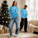 Blue Snowflake Winter Hoodie - Female model smiling close up | Our Phoenix Rise