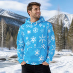 Blue Snowflake Winter Hoodie - Female model smiling candid studio | Our Phoenix Rise