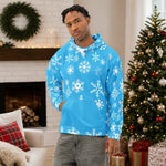 Blue Snowflake Winter Hoodie - Female model walking outdoors | Our Phoenix Rise
