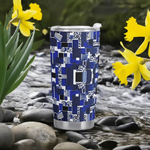 Blue Geometric 20oz Insulated Gamer Mug - Angled View | Our Phoenix Rise