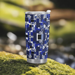Blue Geometric 20oz Insulated Gamer Mug - In Hand View | Our Phoenix Rise