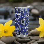 Blue Geometric 20oz Insulated Gamer Mug - Geometric Pattern Detail | Our Phoenix Rise