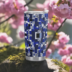 Blue Geometric 20oz Insulated Gamer Mug - Top Down View | Our Phoenix Rise