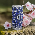 Blue Geometric 20oz Insulated Gamer Mug - Spill Proof Lid Detail | Our Phoenix Rise