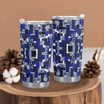 Blue Geometric 20oz Insulated Gamer Mug - With Lid On | Our Phoenix Rise