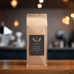 Fair Trade Brazilian Blend Coffee 16oz - Centered front view, soft focus background | Our Phoenix Rise