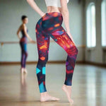 Nebula Print Leggings - Side view, dancer's pose | Our Phoenix Rise
