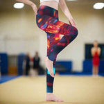Nebula Print Leggings - Dynamic pose, studio background | Our Phoenix Rise