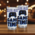 Gamer Travel Mug Boss Level Unlocked - Full wrap design overview | Our Phoenix Rise