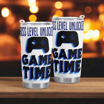 Gamer Travel Mug Boss Level Unlocked - Insulated stainless steel material close-up | Our Phoenix Rise