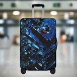 Blue Geometric Luggage Cover - Front view in airport | Our Phoenix Rise
