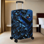 Blue Geometric Luggage Cover - Back view with extended handle | Our Phoenix Rise