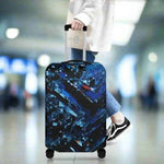 Blue Geometric Luggage Cover - User walking with luggage in airport | Our Phoenix Rise