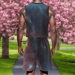 Galaxy Print Basketball Jersey Set - Front View with Orange Tulips | Our Phoenix Rise