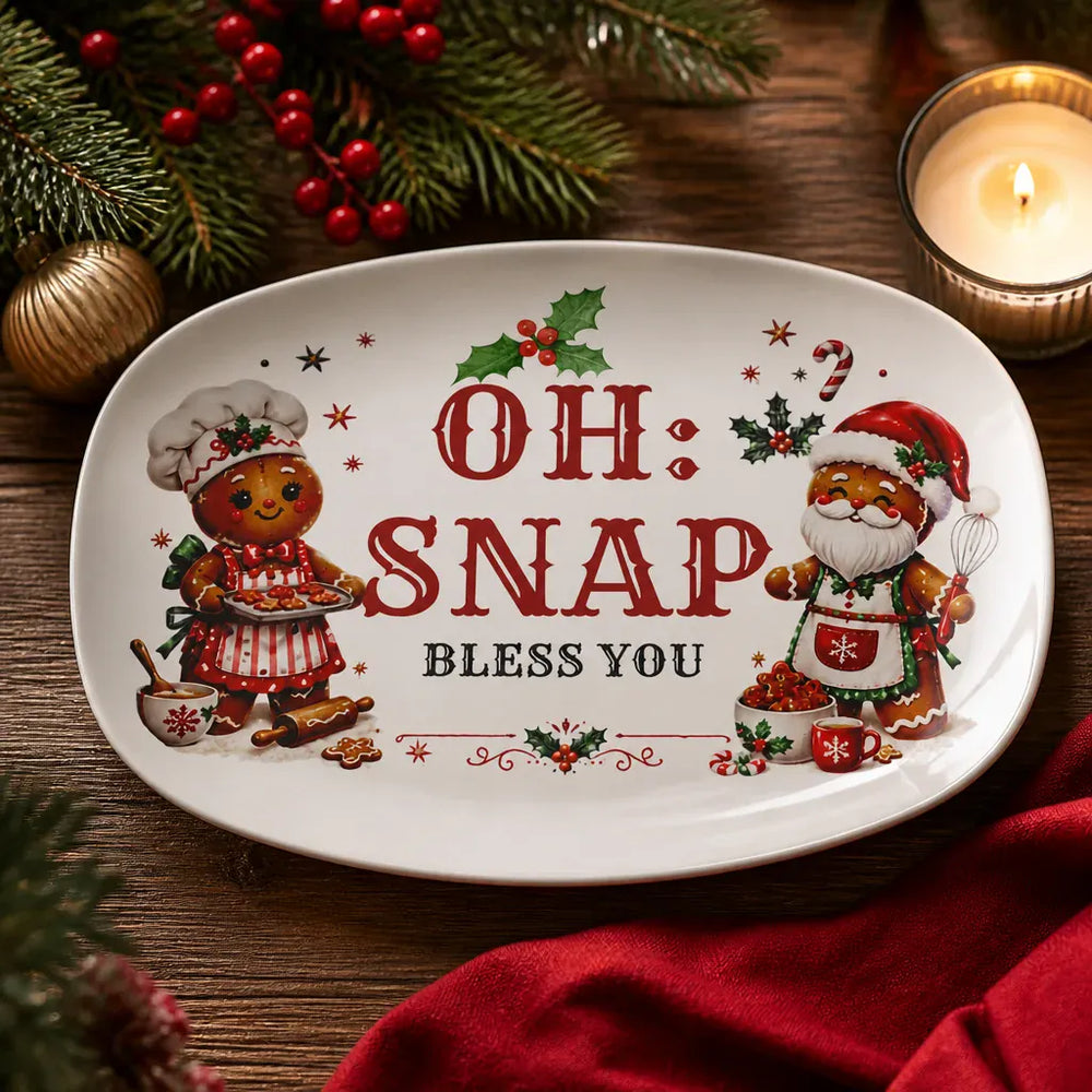 Gingerbread Christmas Serving Platter 10x14 Oval
