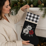 Plaid Christmas Stocking - White Plaid Gothic Rose Design Human Mockup | Our Phoenix Rise