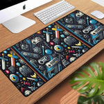 Retro Gaming Armory Extended Desk Mat - Angled View on Wooden Desk | Our Phoenix Rise