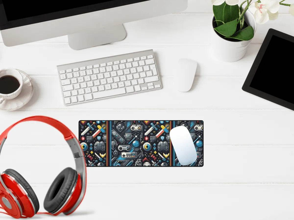 Pixel Gamer Desk Mat | Retro Gaming Armory Mouse Pad - Iron Phoenix GHG
