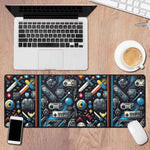 Retro Gaming Armory Extended Desk Mat - Lifestyle Shot with Laptop and Phone | Our Phoenix Rise