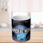 Color Changing Gamer at Work Coffee Mug - Handle and Partial Galaxy Reveal | Our Phoenix Rise