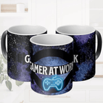 Color Changing Gamer at Work Coffee Mug - Cold Black Front View | Our Phoenix Rise