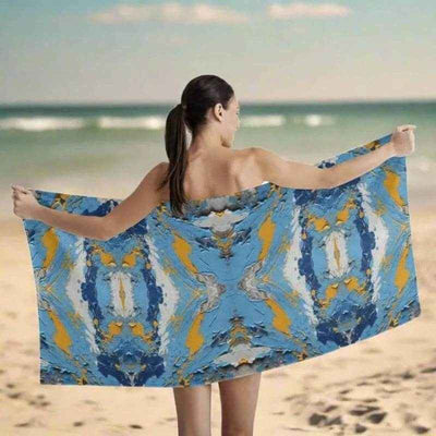 Abstract Design Beach Towel - Woman on beach holding vibrant art print | Our Phoenix Rise