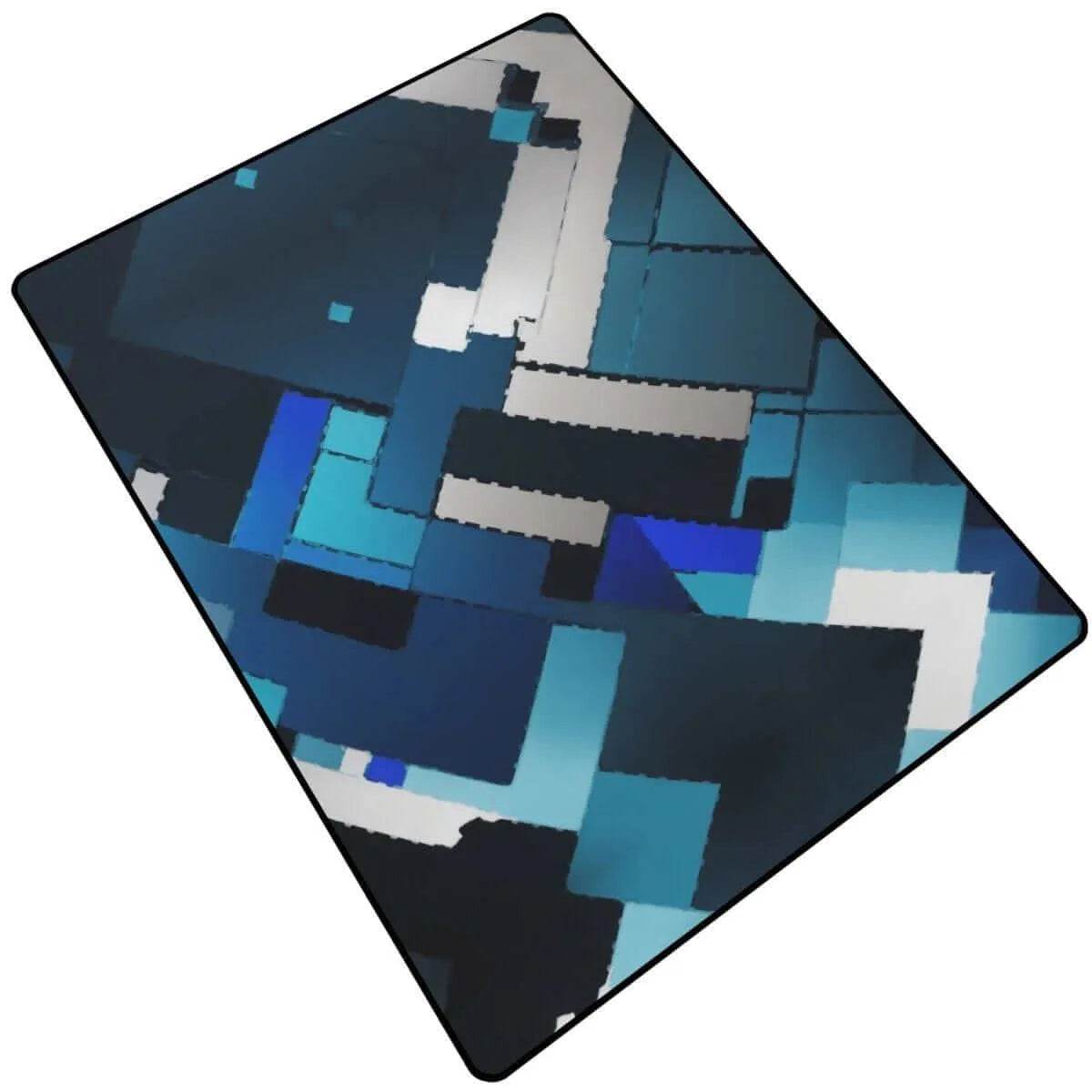 Blue Geometric Area Rug | Futuristic Gaming and Yoga Mat - Iron Phoenix GHG