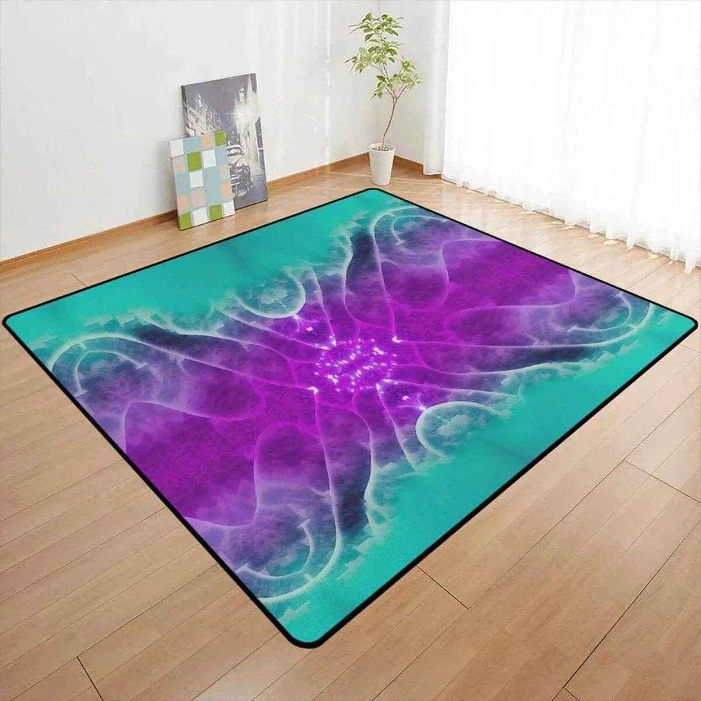 Galactic Radiance | Abstract Teal and Purple Rug